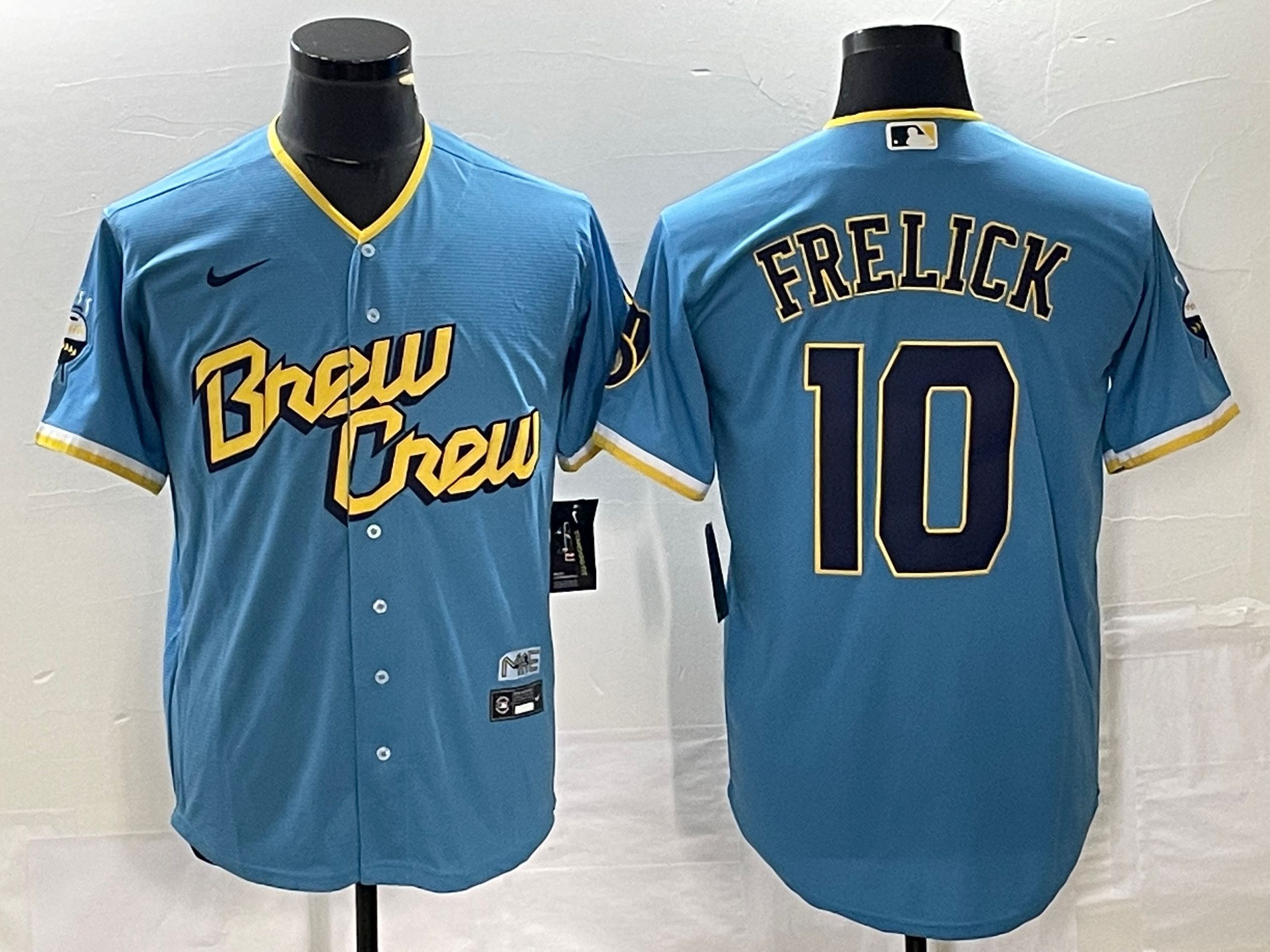 Men Milwaukee Brewers #10 Frelick Nike Blue City Connect Replica Team MLB Jersey